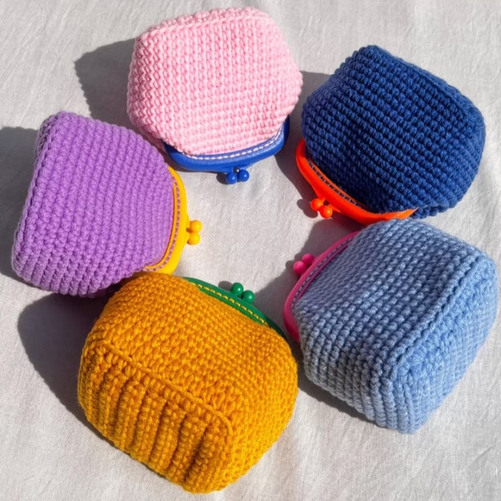 Handmade To Order Pack of 10 Crochet Woollen Clutch Pouch (Random Colours) image