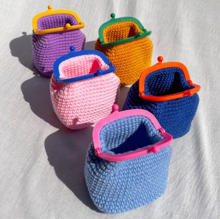 Handmade To Order Pack of 10 Crochet Woollen Clutch Pouch (Random Colours) image