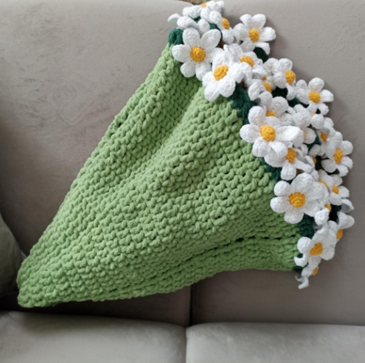 Handmade To Order Crochet Daisy Bouquet Blanket image