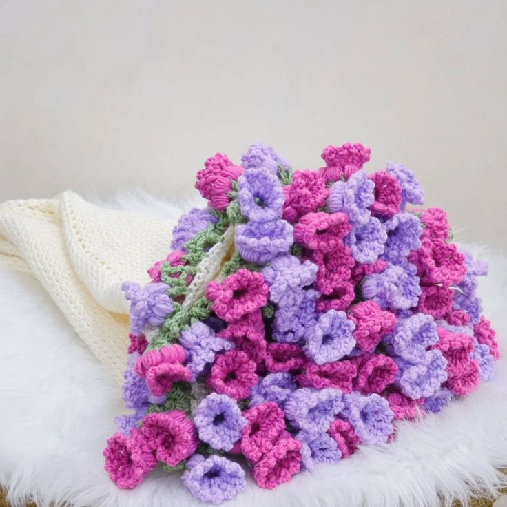 Handmade To Order Crochet Lily Of The Valley Bouquet Blanket image