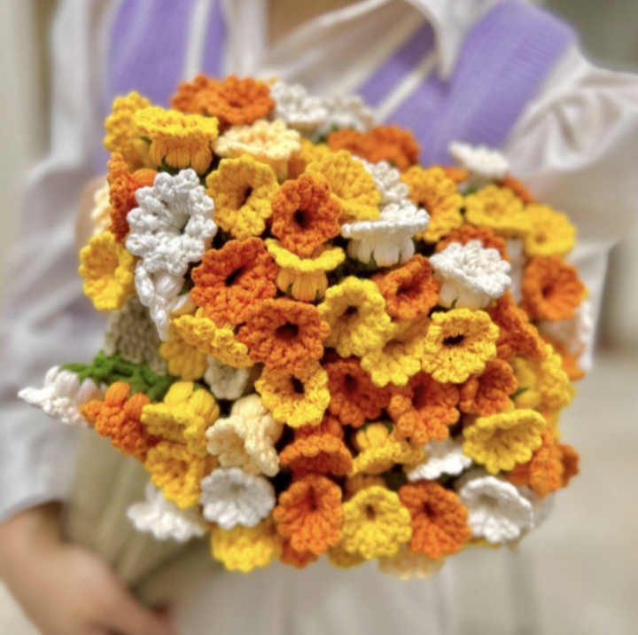 Handmade To Order Crochet Lily Of The Valley Bouquet Blanket image