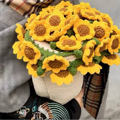 Handmade To Order Crochet Sunflower Bouquet Blanket image
