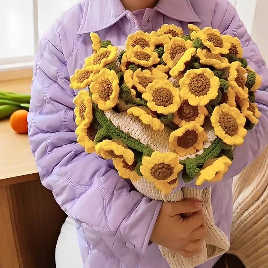 Handmade To Order Crochet Sunflower Bouquet Blanket image