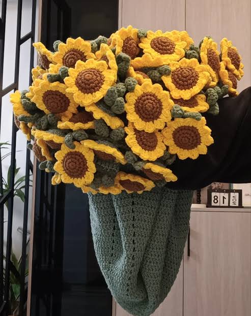 Handmade To Order Crochet Sunflower Bouquet Blanket image