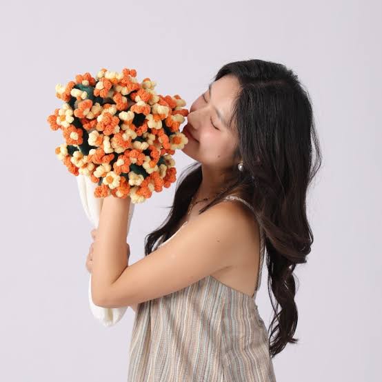 Handmade To Order Crochet Puff Flower Bouquet Blanket image