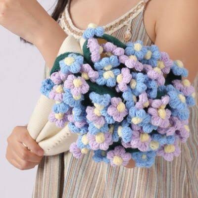 Handmade To Order Crochet Puff Flower Bouquet Blanket image