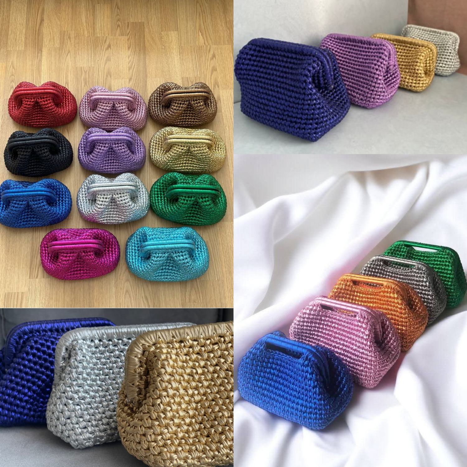 Crochet Metallic T-Shirt Yarn Dumpling Clutch Bag image