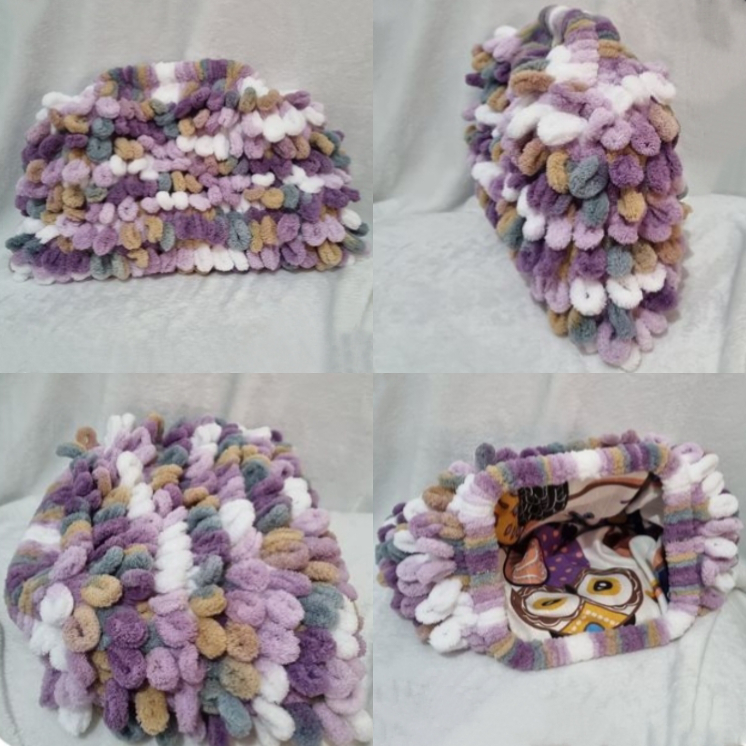 Crochet Woollen Multicolour Chenille Yarn Dumpling Clutch Bag image