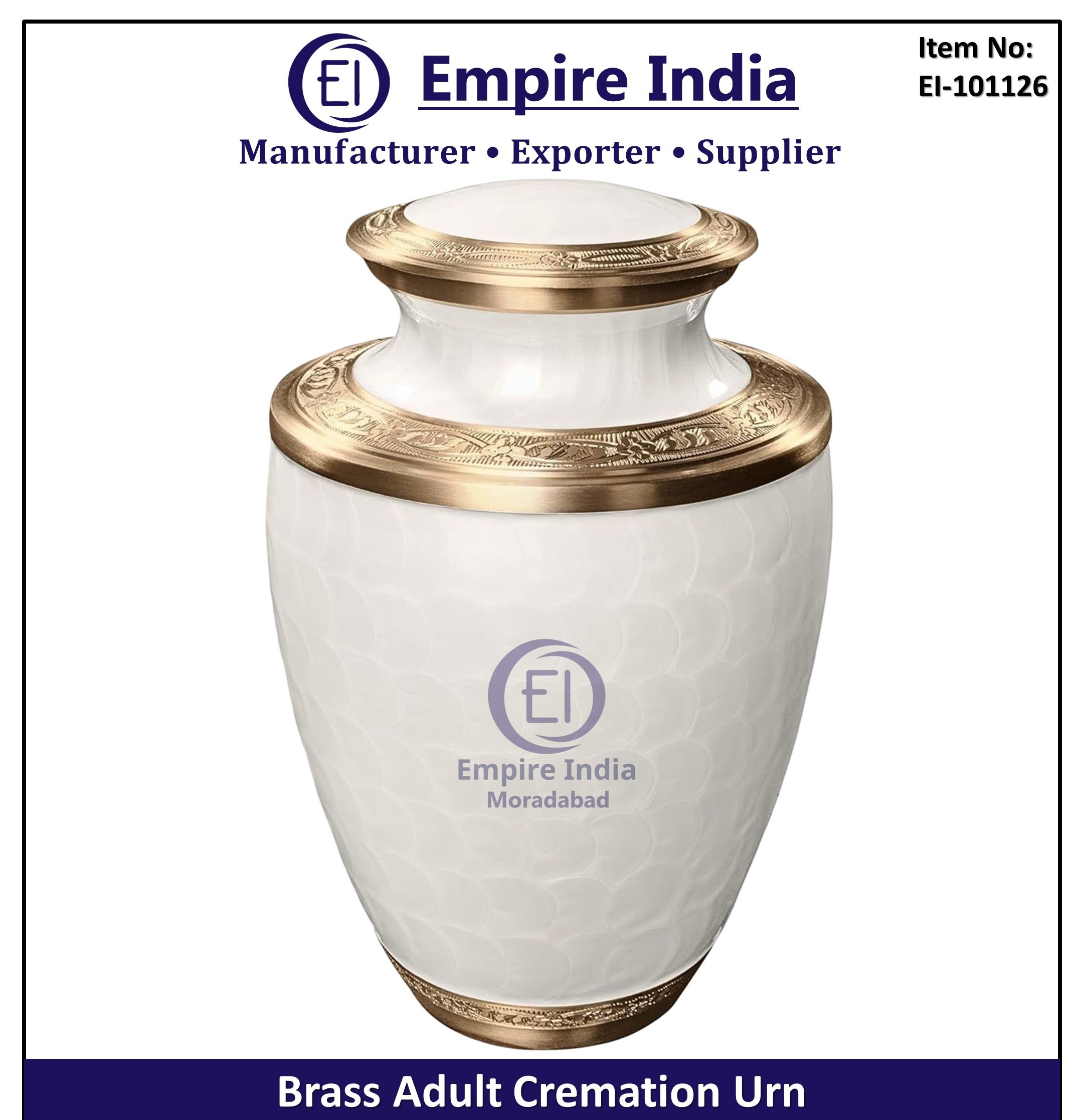 White & Brass Engraved Adult Cremation Urn, Elegant Funeral Memorial Exporter Empire India Moradabad image
