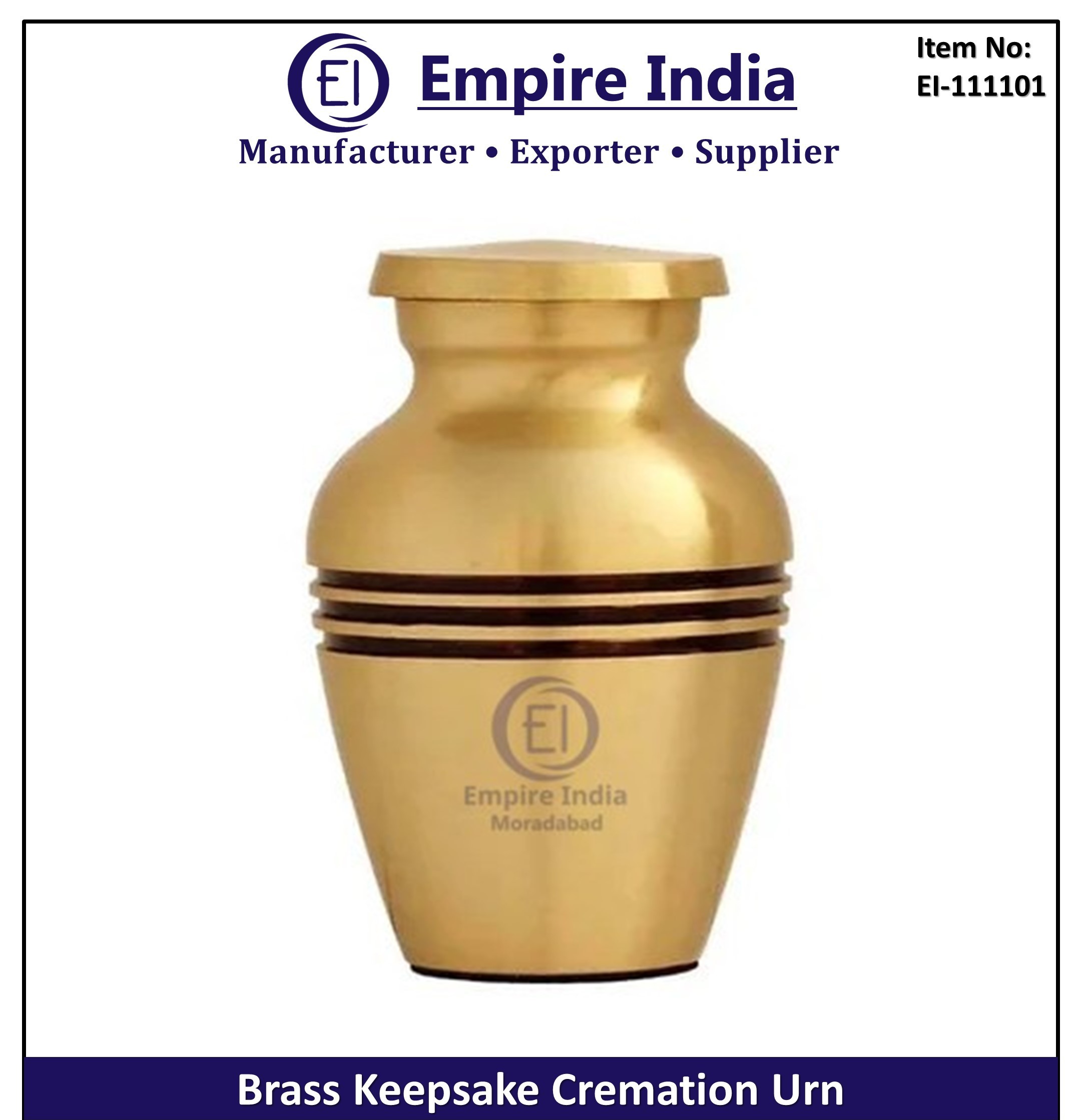 Brass Keepsake Cremation Urn Small Ash Storage Jar for Memorial, Funeral, Empire India Moradabad image