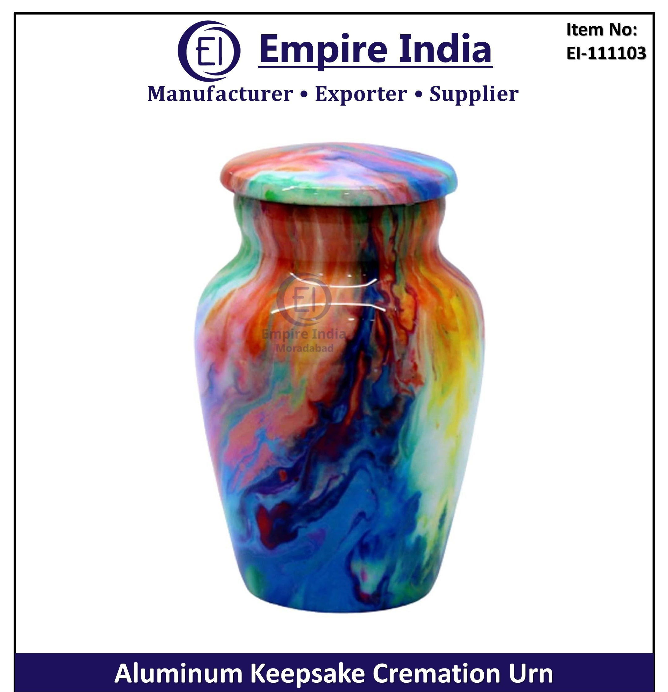 Colorful Aluminum Keepsake Cremation Urn Artistic Ash Storage Memorial Jar Empire India Moradabad image