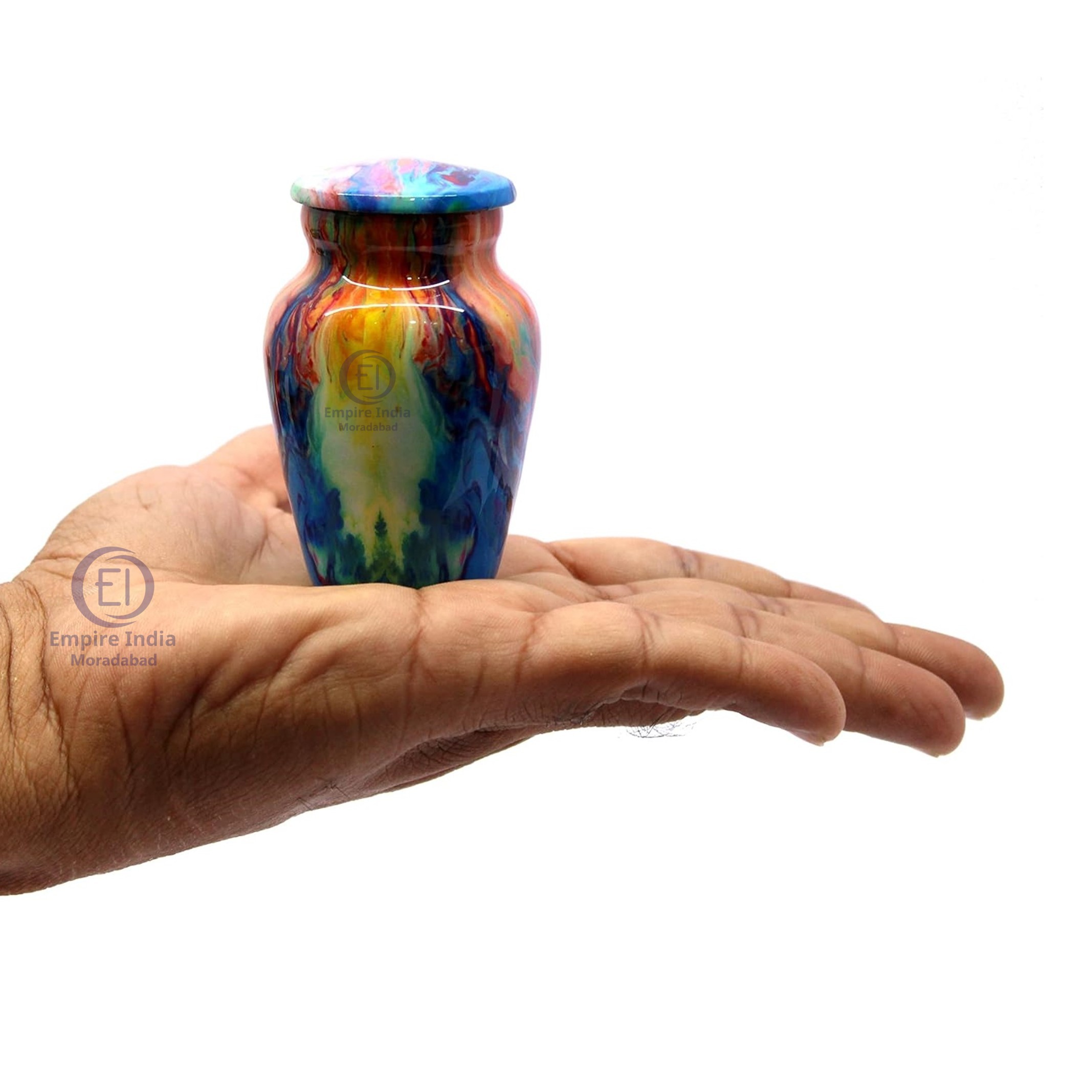 Colorful Aluminum Keepsake Cremation Urn Artistic Ash Storage Memorial Jar Empire India Moradabad image