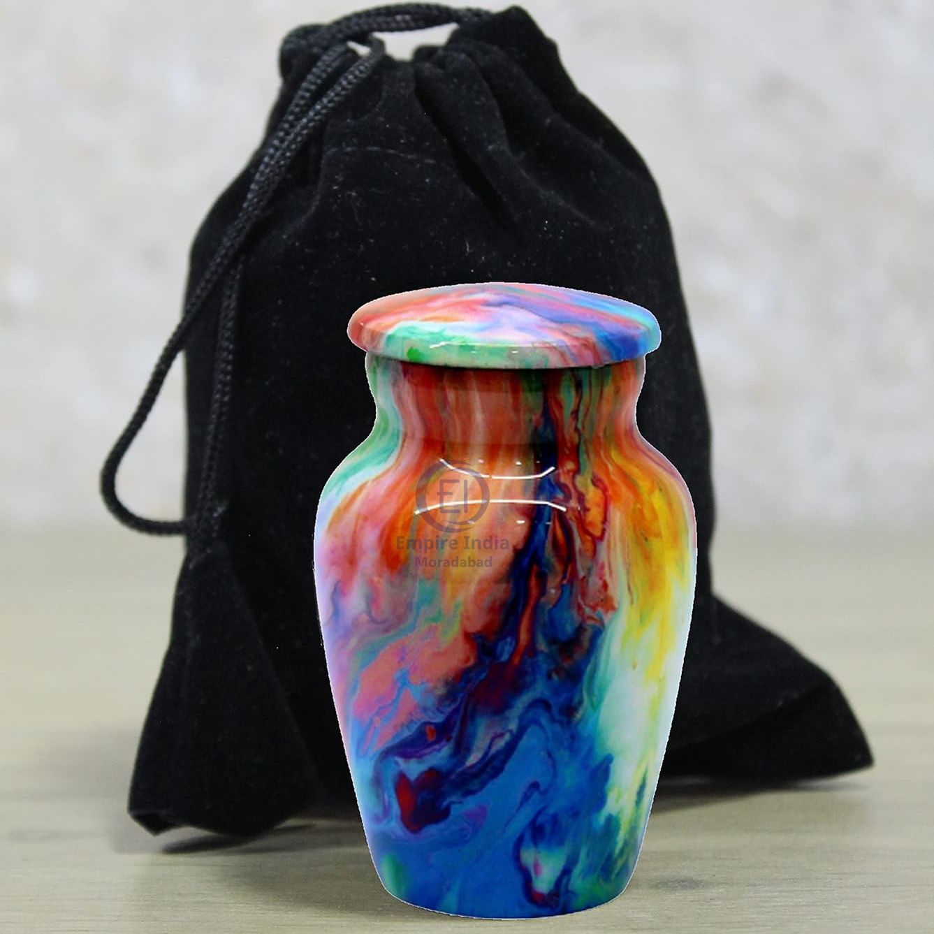 Colorful Aluminum Keepsake Cremation Urn Artistic Ash Storage Memorial Jar Empire India Moradabad image