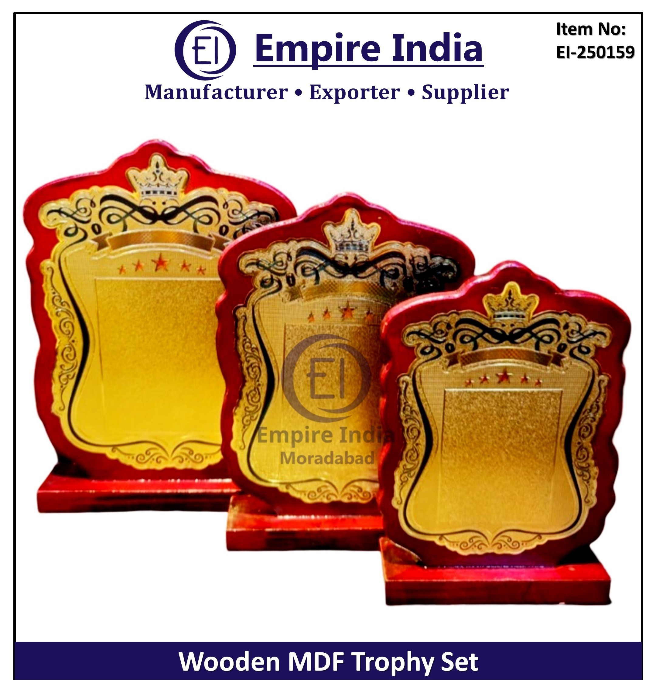 Crown Design Wooden MDF Trophy Set, Royal Award Plaque Manufacturer, Empire India Moradabad image