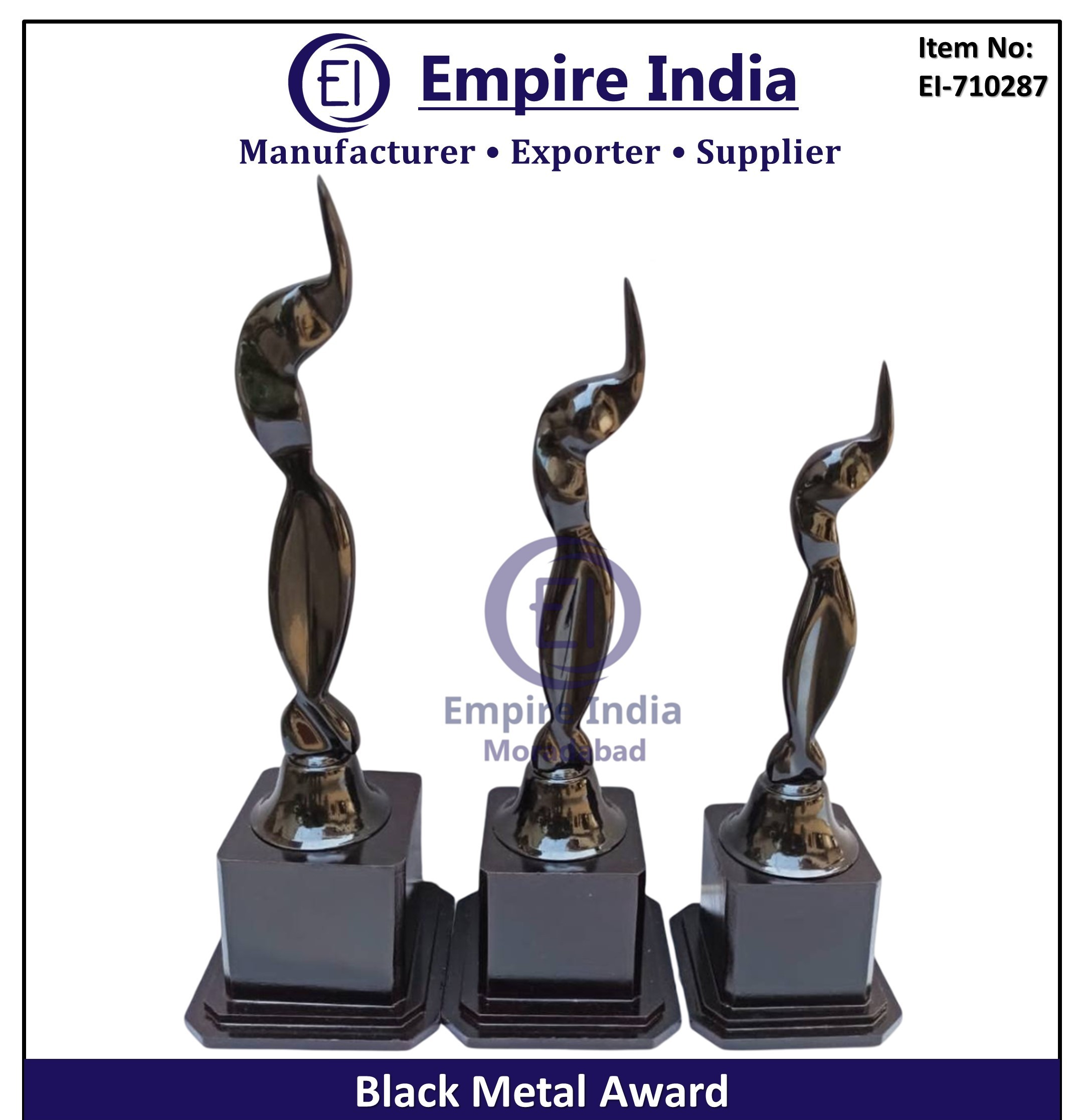 Modern Black Metal Award Trophy, Designer Recognition Sculpture, Empire India Moradabad image