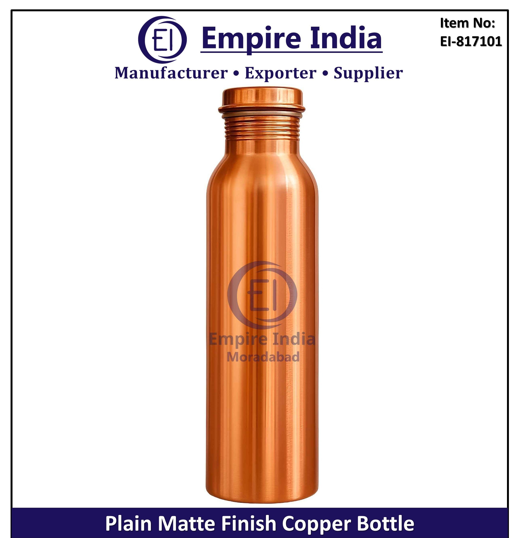 Plain Matte Finish Copper Water Bottle, Pure Ayurvedic Drinkware, Empire India Moradabad image