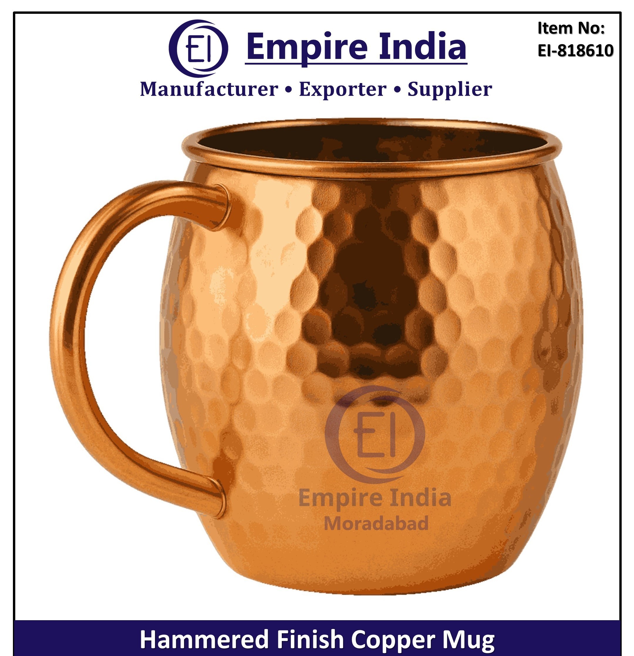 Hammered Finish Copper Mug, Premium Ayurvedic Drinkware & Barware, Empire India Moradabad image