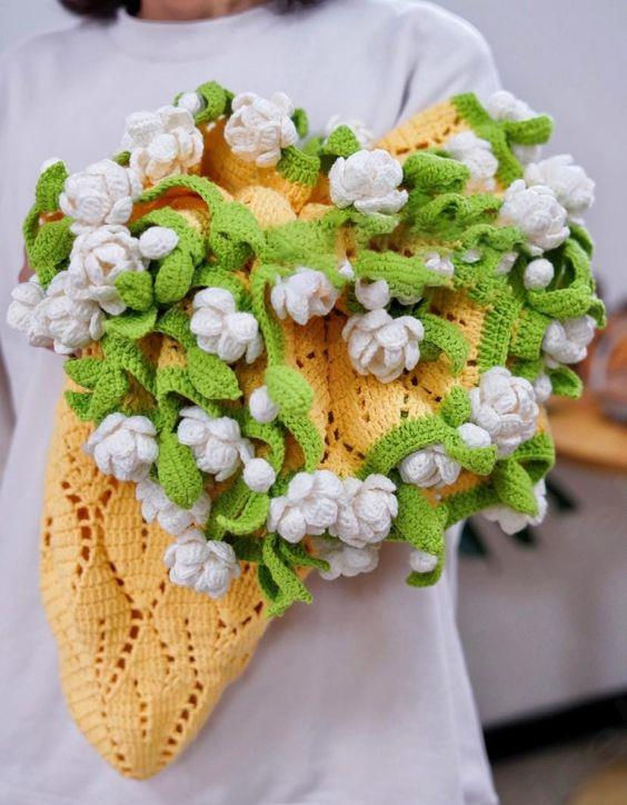 Crochet Woollen Jasmine Flower Bouquet Blanket  image