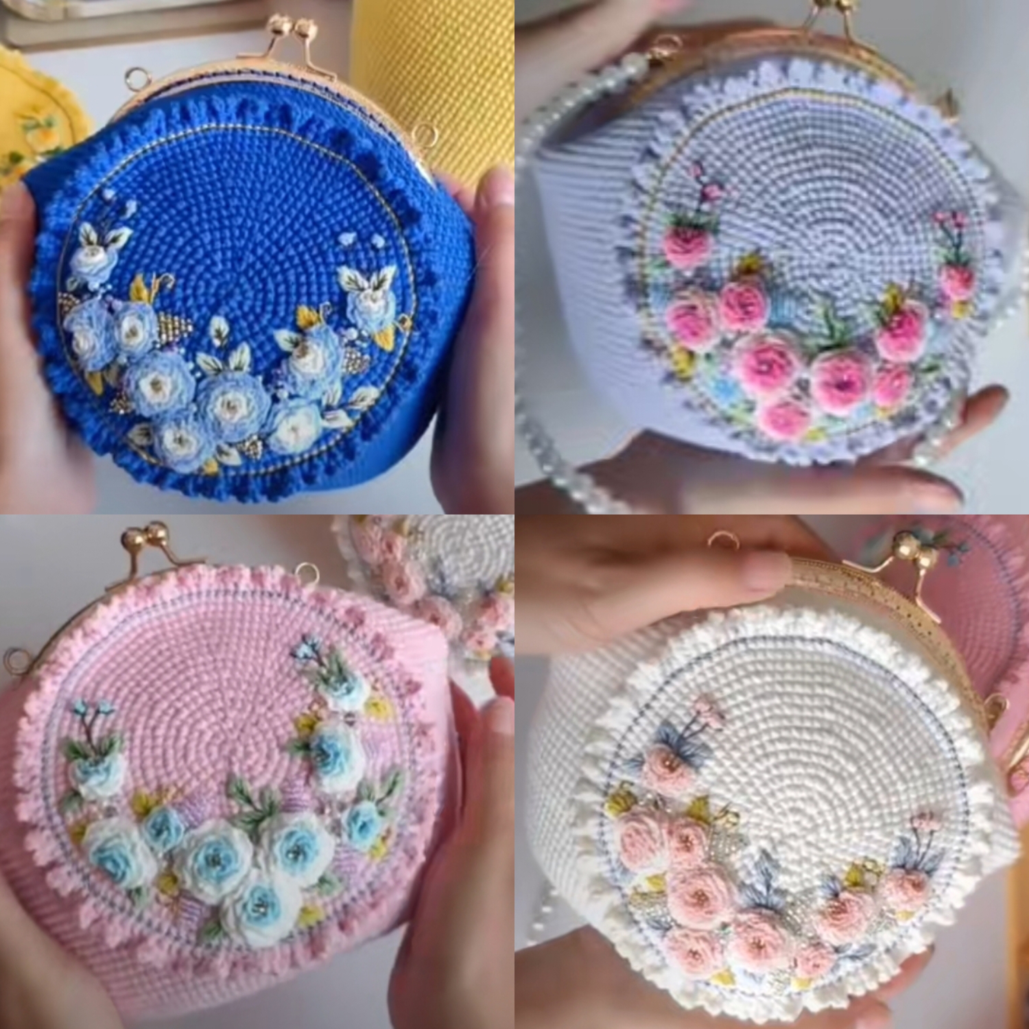 Crochet Woollen Embroidered Coin Clutch Sling Bag image