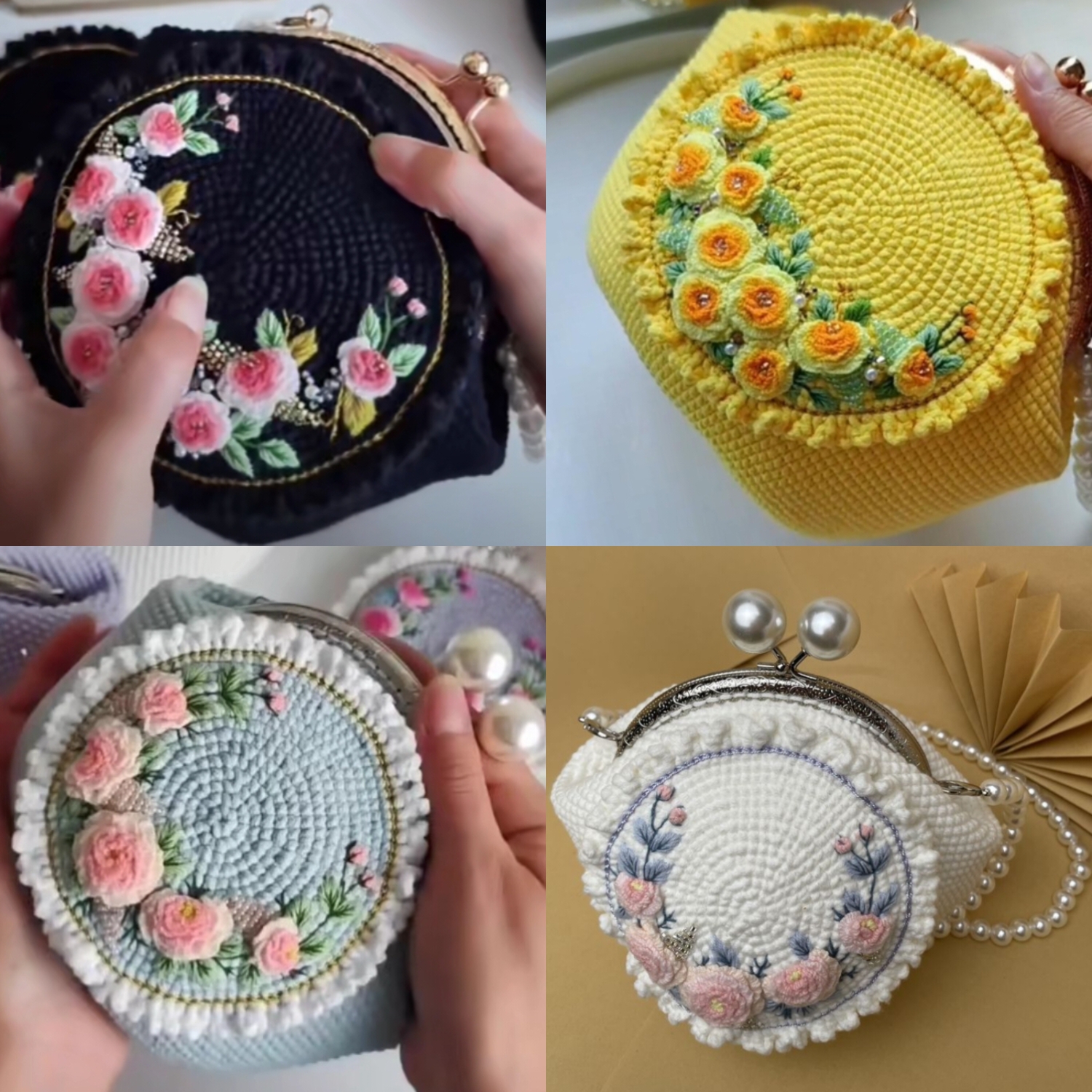 Crochet Woollen Embroidered Coin Clutch Sling Bag image