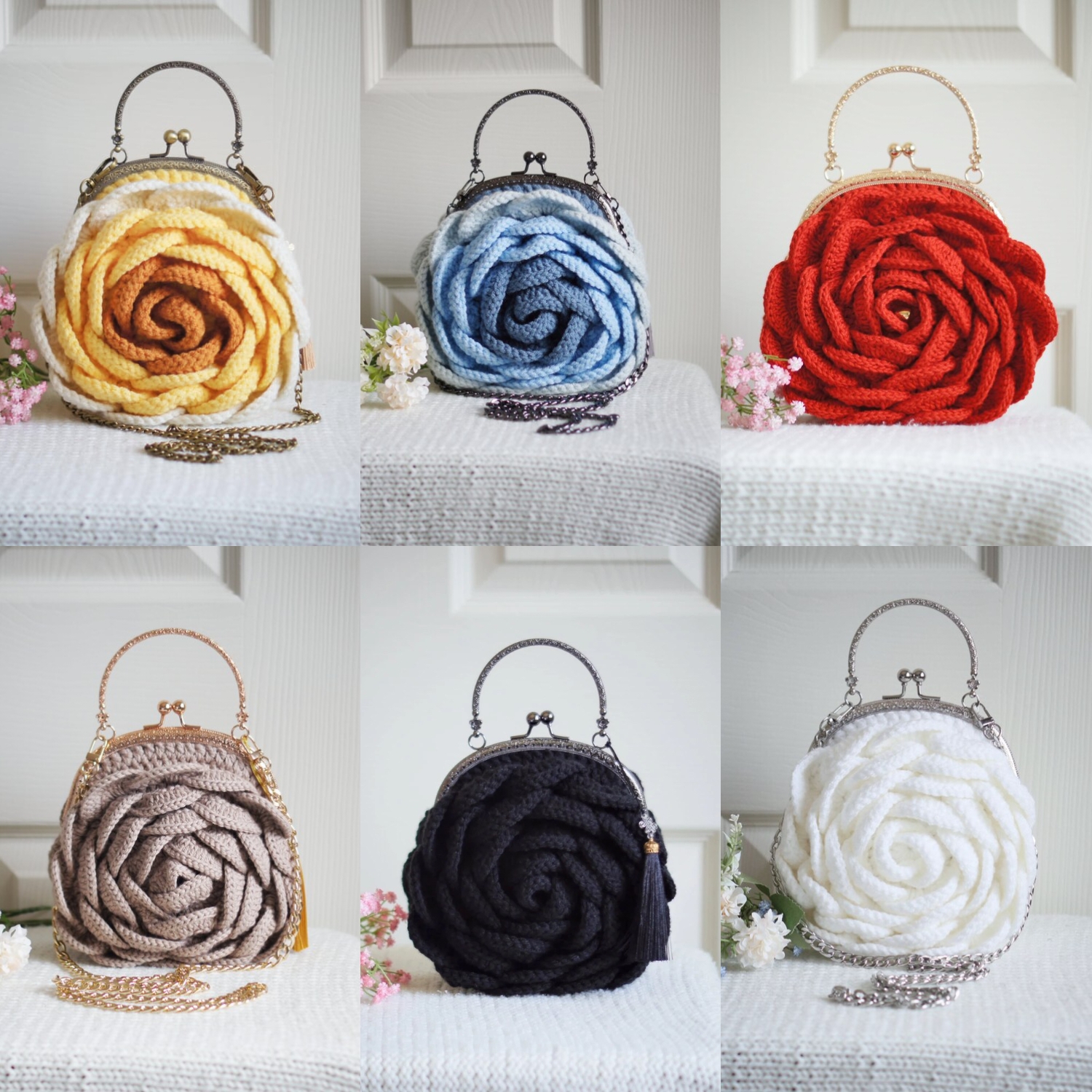 Crochet Woollen 3D Rose Clutch Bag image