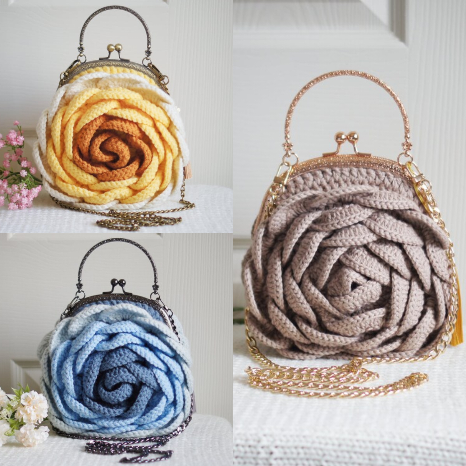 Crochet Woollen 3D Rose Clutch Bag image