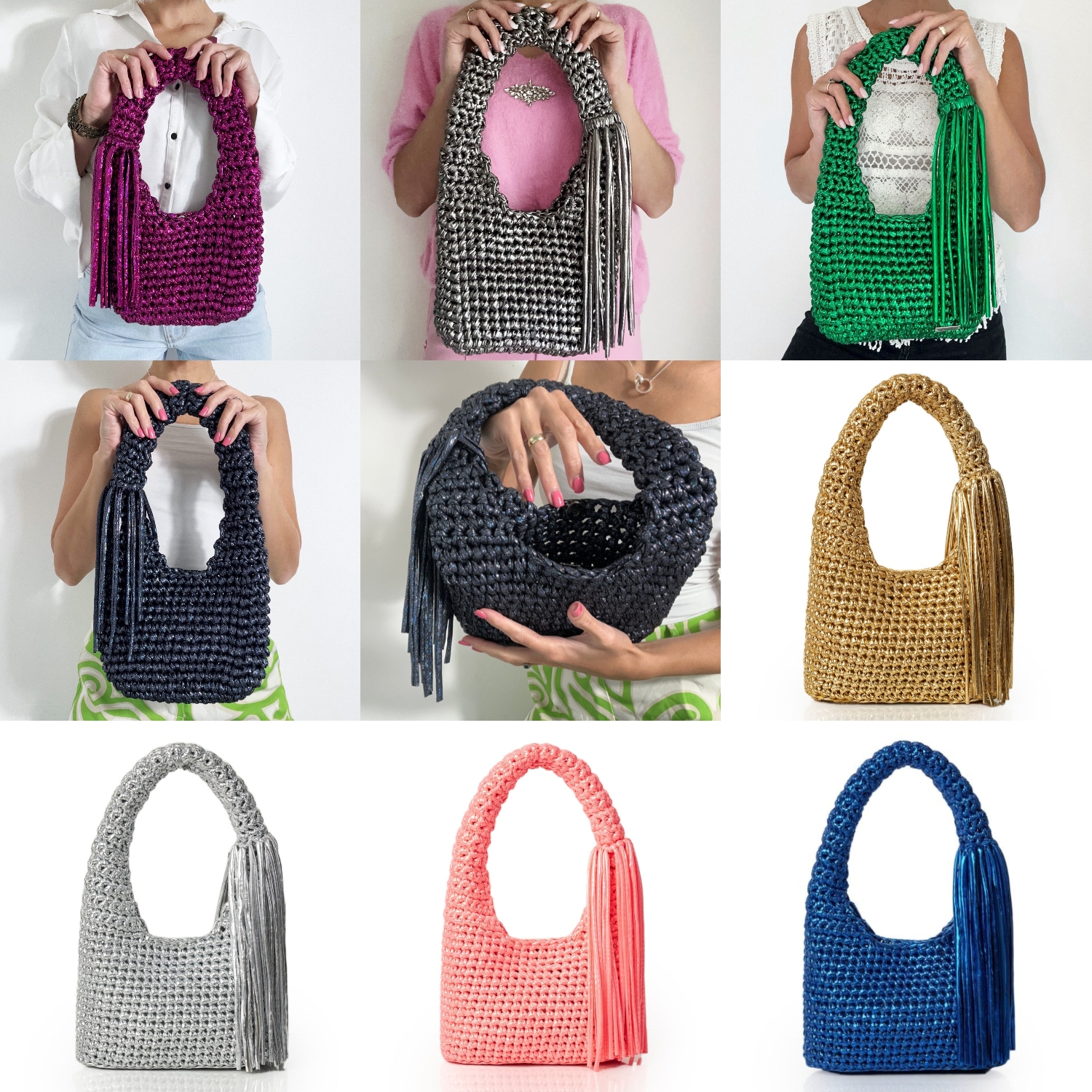 Crochet Metallic T-Shirt Yarn Shoulder Bag/Handbag image