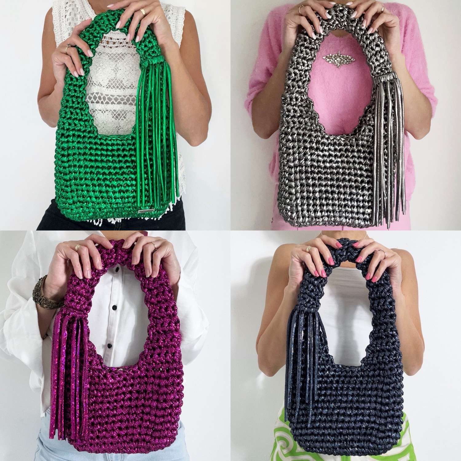 Crochet Metallic T-Shirt Yarn Shoulder Bag/Handbag image