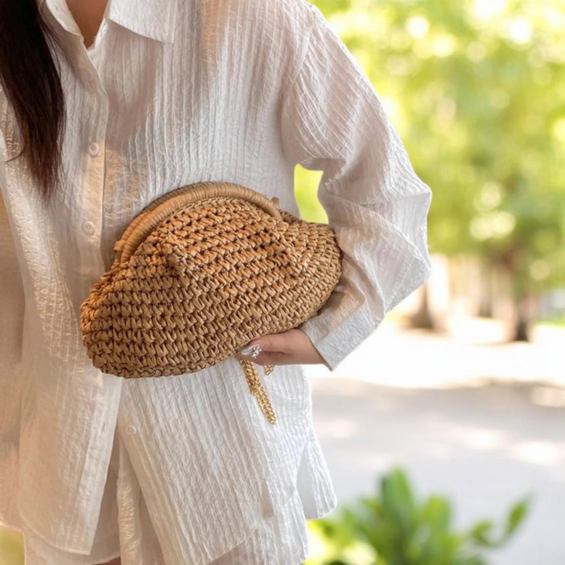 Crochet Raffia Cloud Clutch Bag image