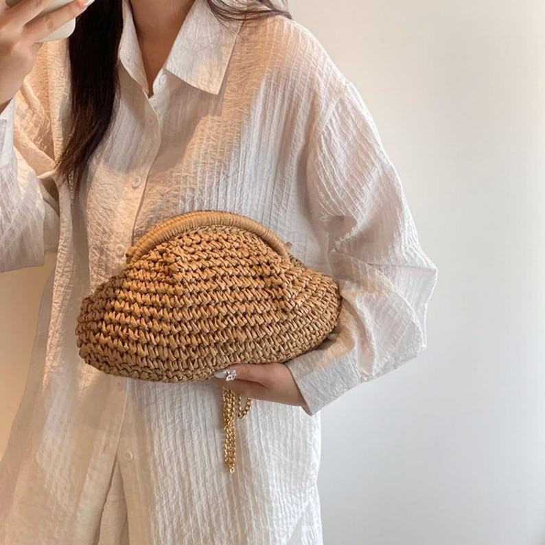 Crochet Raffia Cloud Clutch Bag image