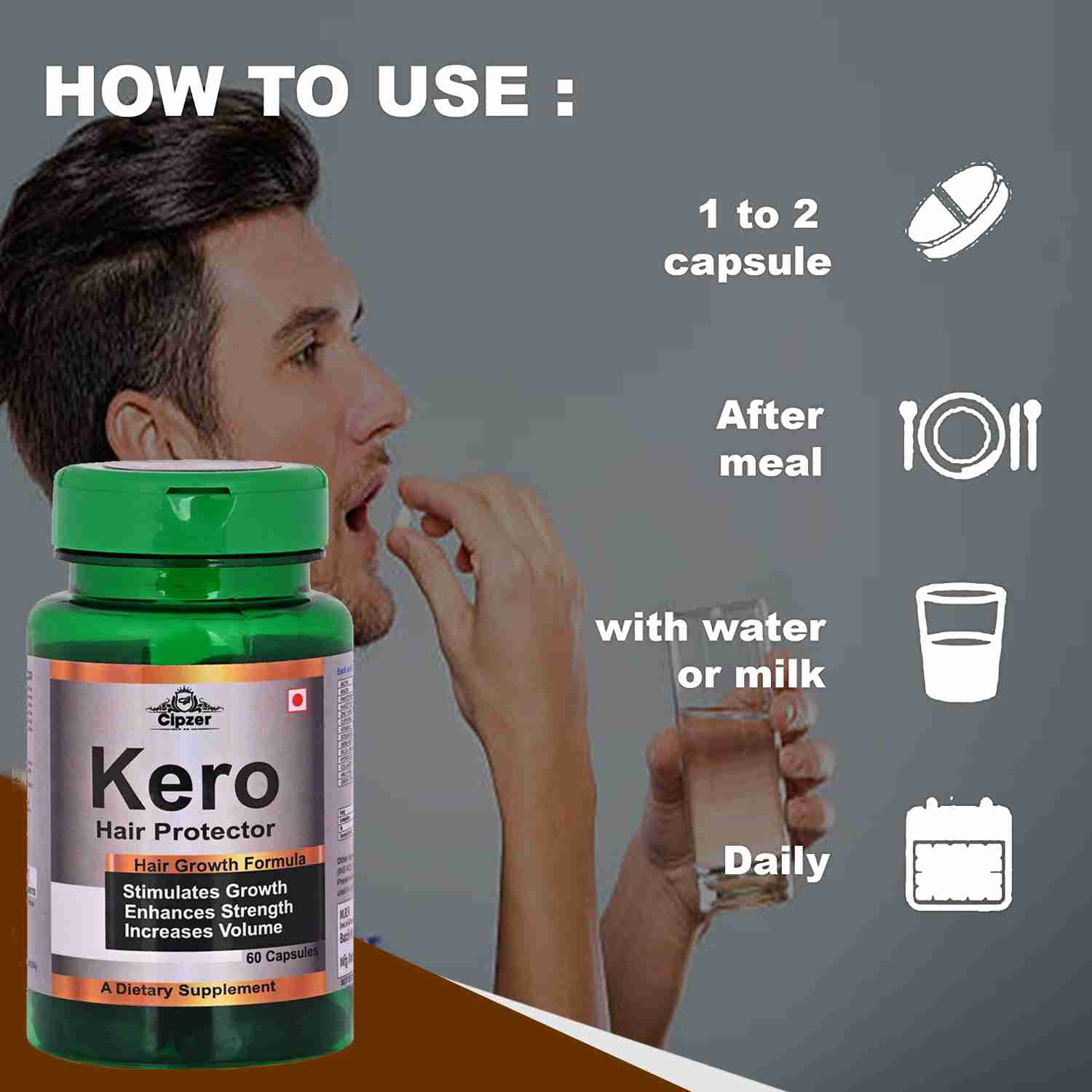 Cipzer Kero Hair Protector Capsules|Beneficial in reducing hair loss and boosts hair growth(Pack of 1)-60 Capsules