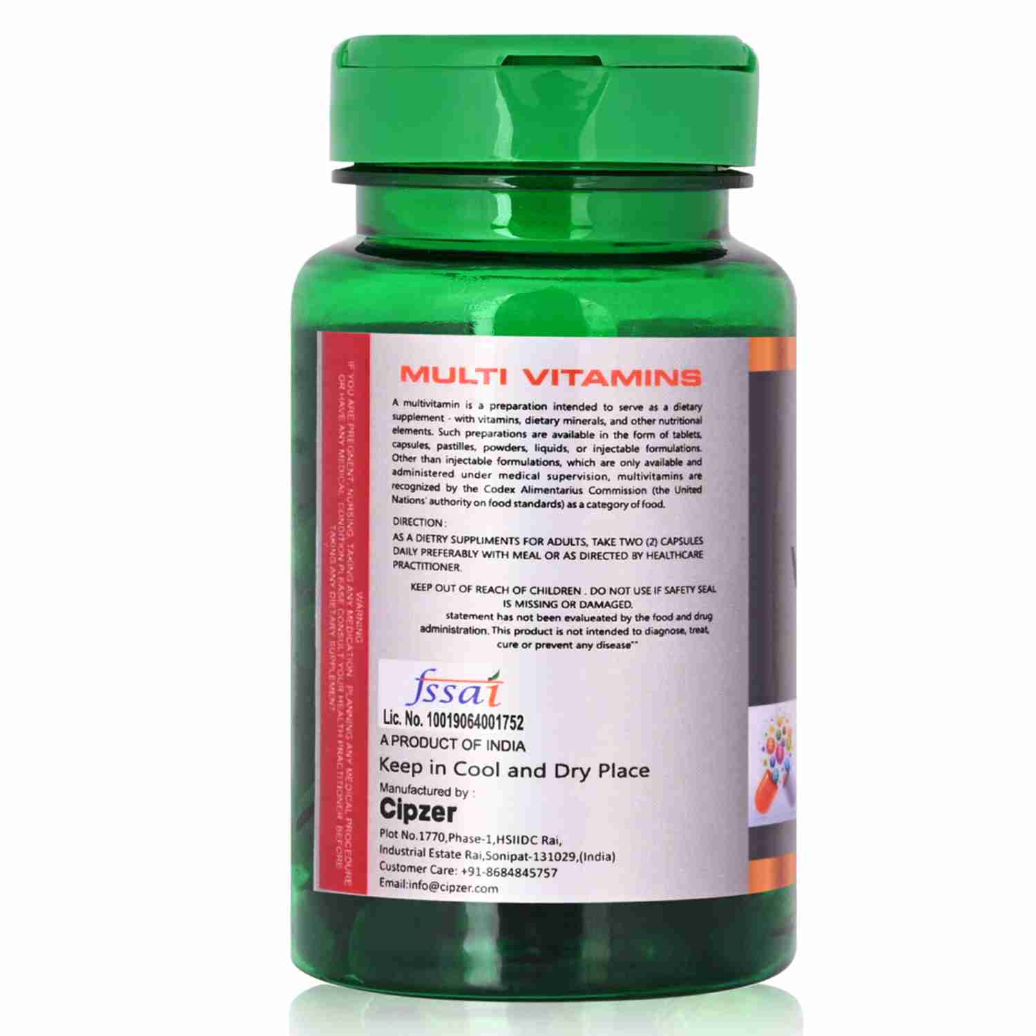 Cipzer Multivitamin Capsule|Provides necessary vitamins and nutrition to the body|Improves the body&rsquo;s energy and stamina(Pack of 1)-60 capsules image