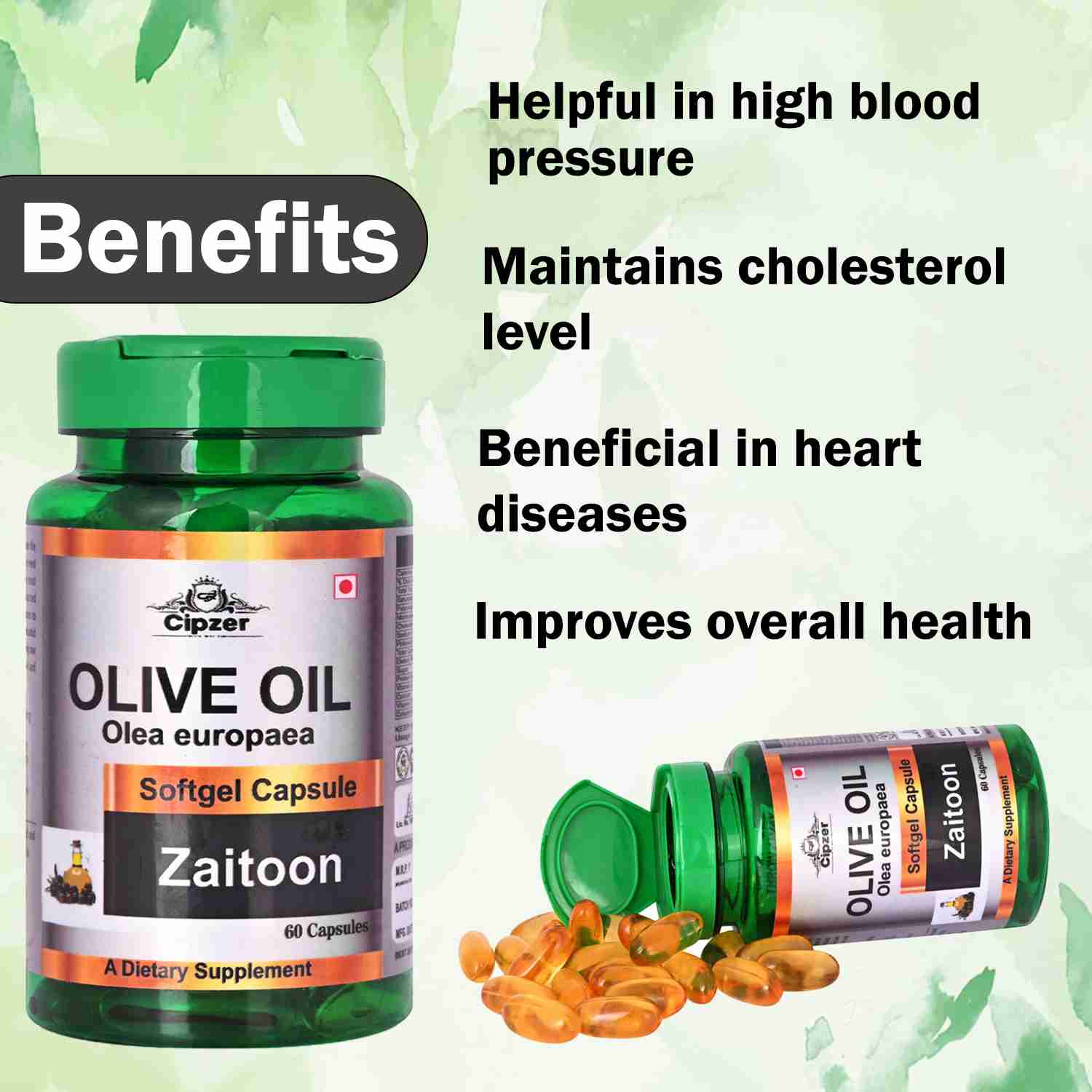 Cipzer Olive Oil Softgel Capsule|Beneficial in heart diseases|Helpful in high blood pressure(Pack of 1)-60 capsules