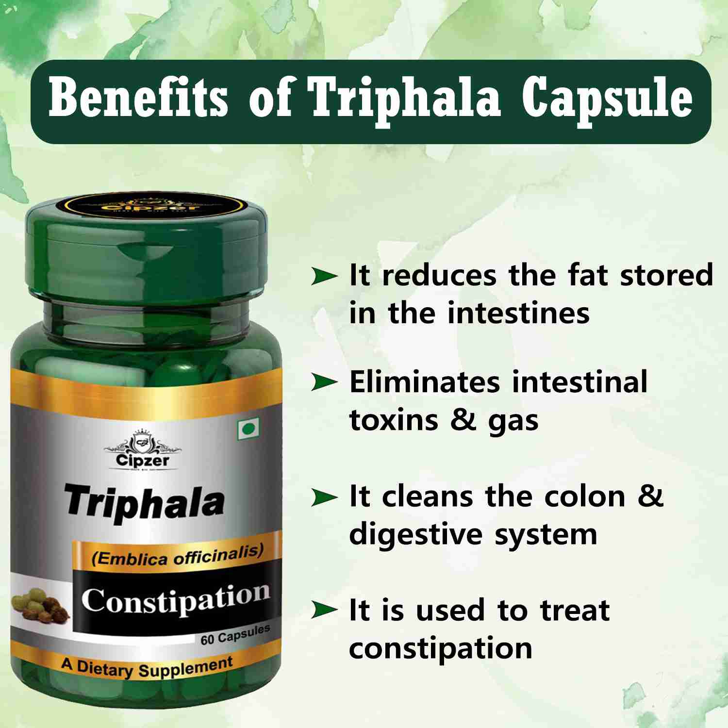 Cipzer Triphla Capsule | Triphla can help in detoxification and naturally balance hormones(Pack of 1)-60 Capsule