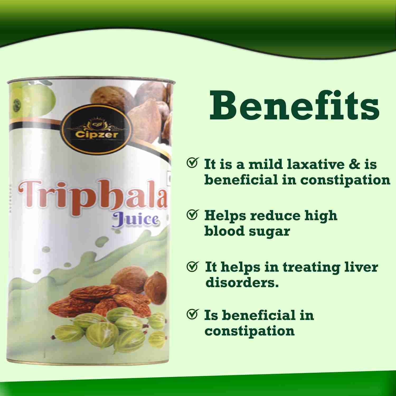 Cipzer Triphala Juice | It purifies blood, increases hemoglobin level, controls diabetes, improves eyesight(Pack of 1)-500ml