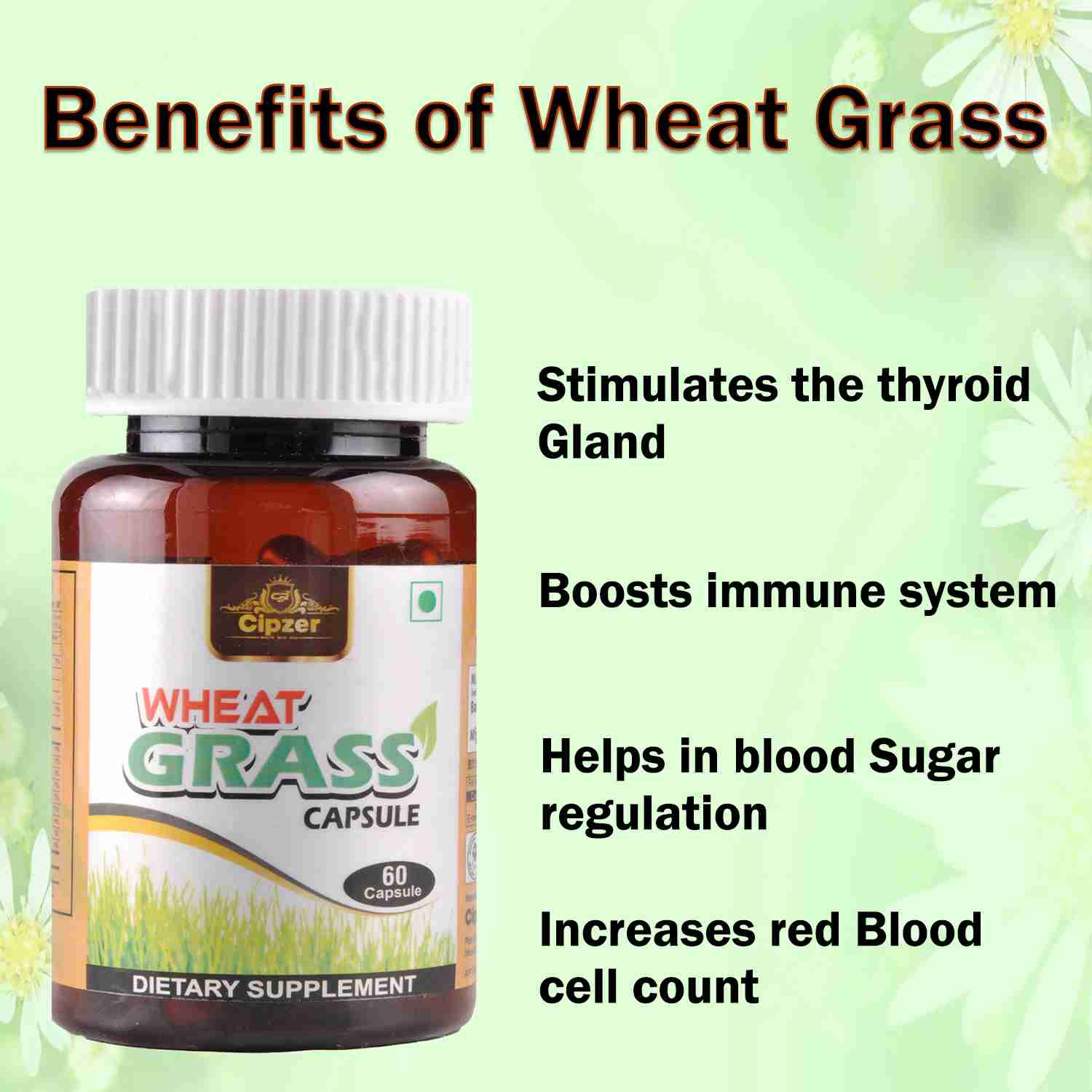 Cipzer Wheat Grass Capsule | Wheatgrass promotes healthy metabolism and is a powerful detoxifier-60 Capsule