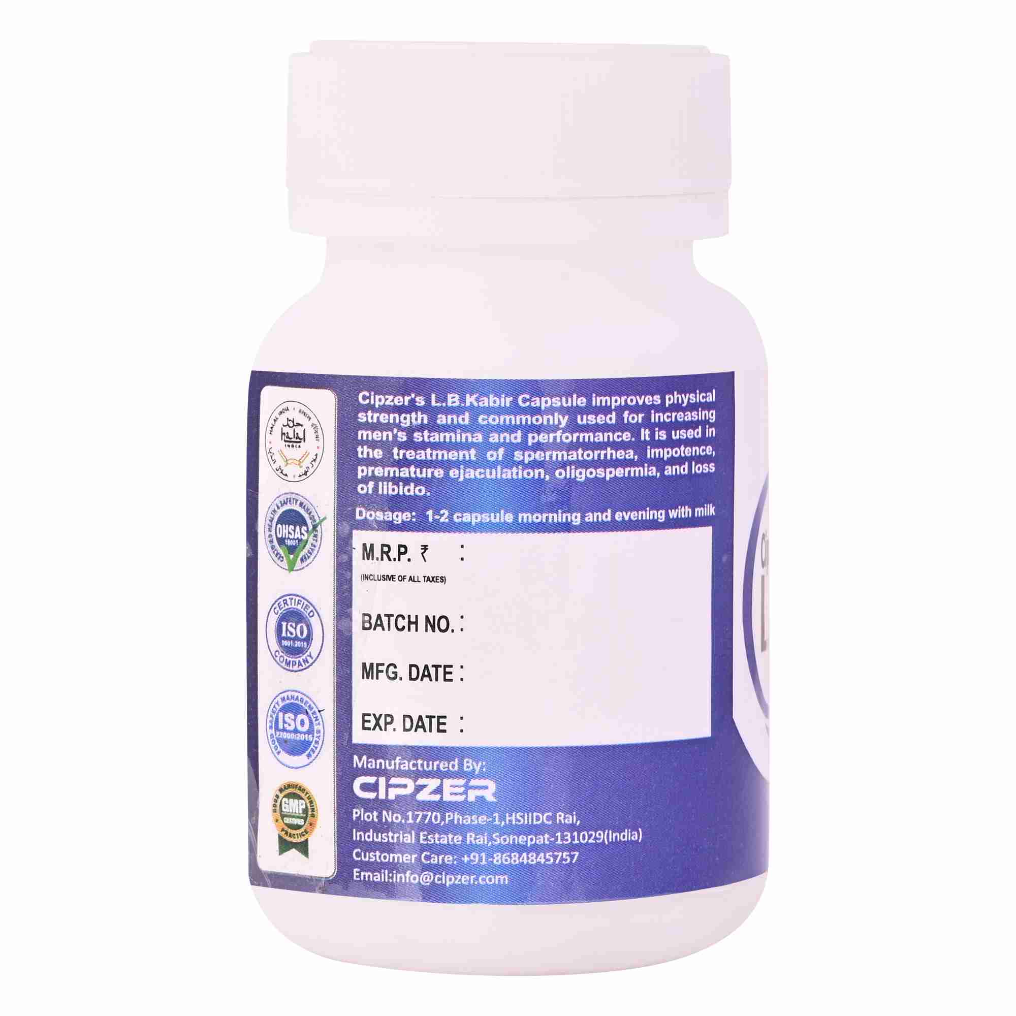 Cipzer L.B.Kabir Capsule | Improves physical strength and increases men&rsquo;s stamina and performance(Pack of 1)-60 Capsules image