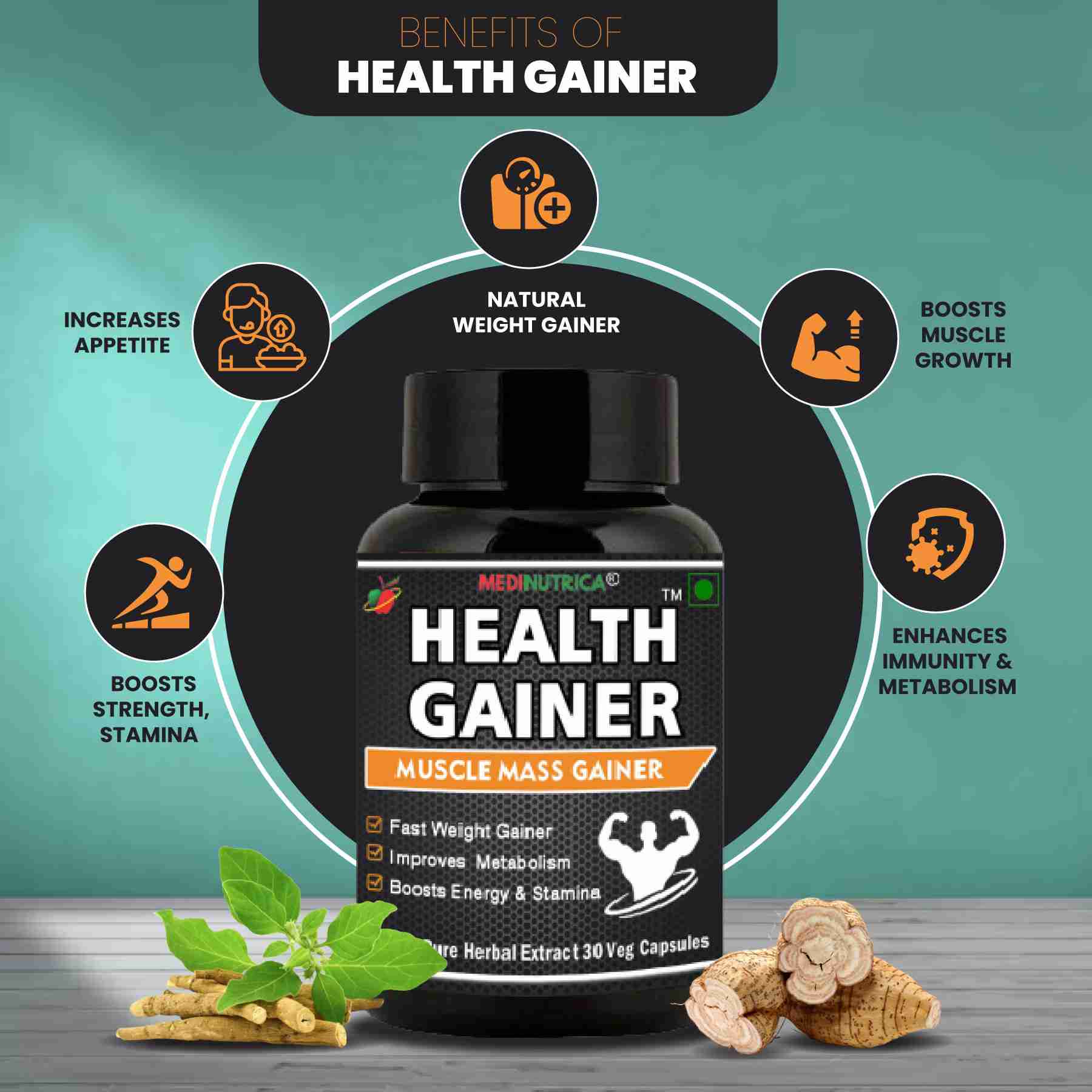 Health Gainer (Weight Gainer) 30 Veg Capsules