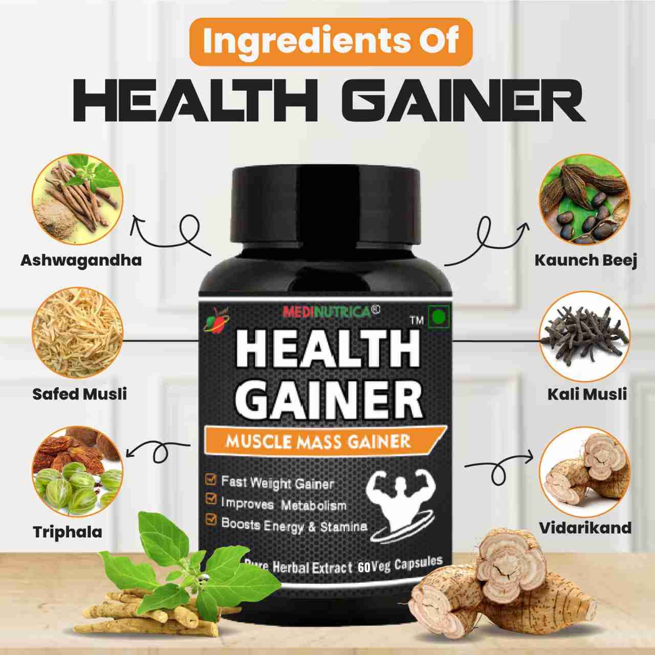 "Health Gainer 60 Veg Capsules " image