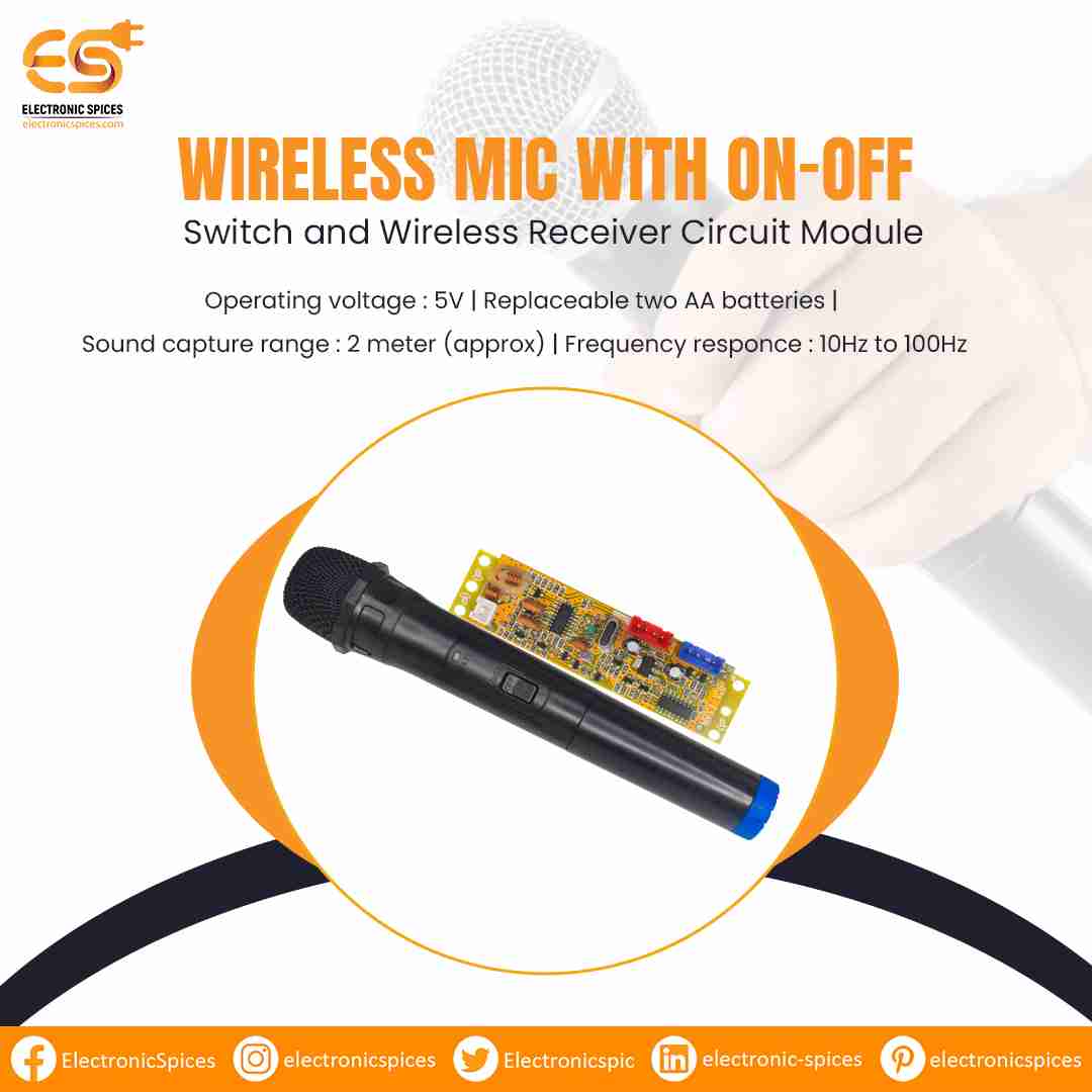 Wireless Mic with ON-OFF switch and Wireless receiver circuit module