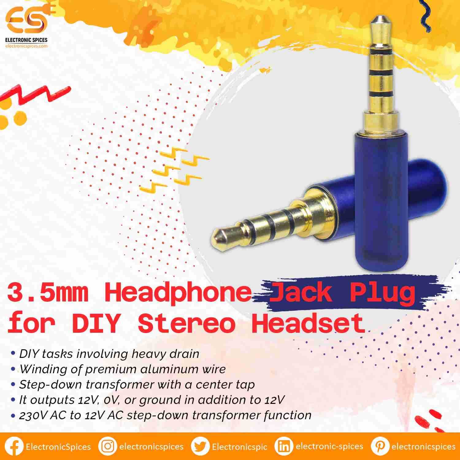 3.5mm Headphone Jack Plug for DIY Stereo Headset image