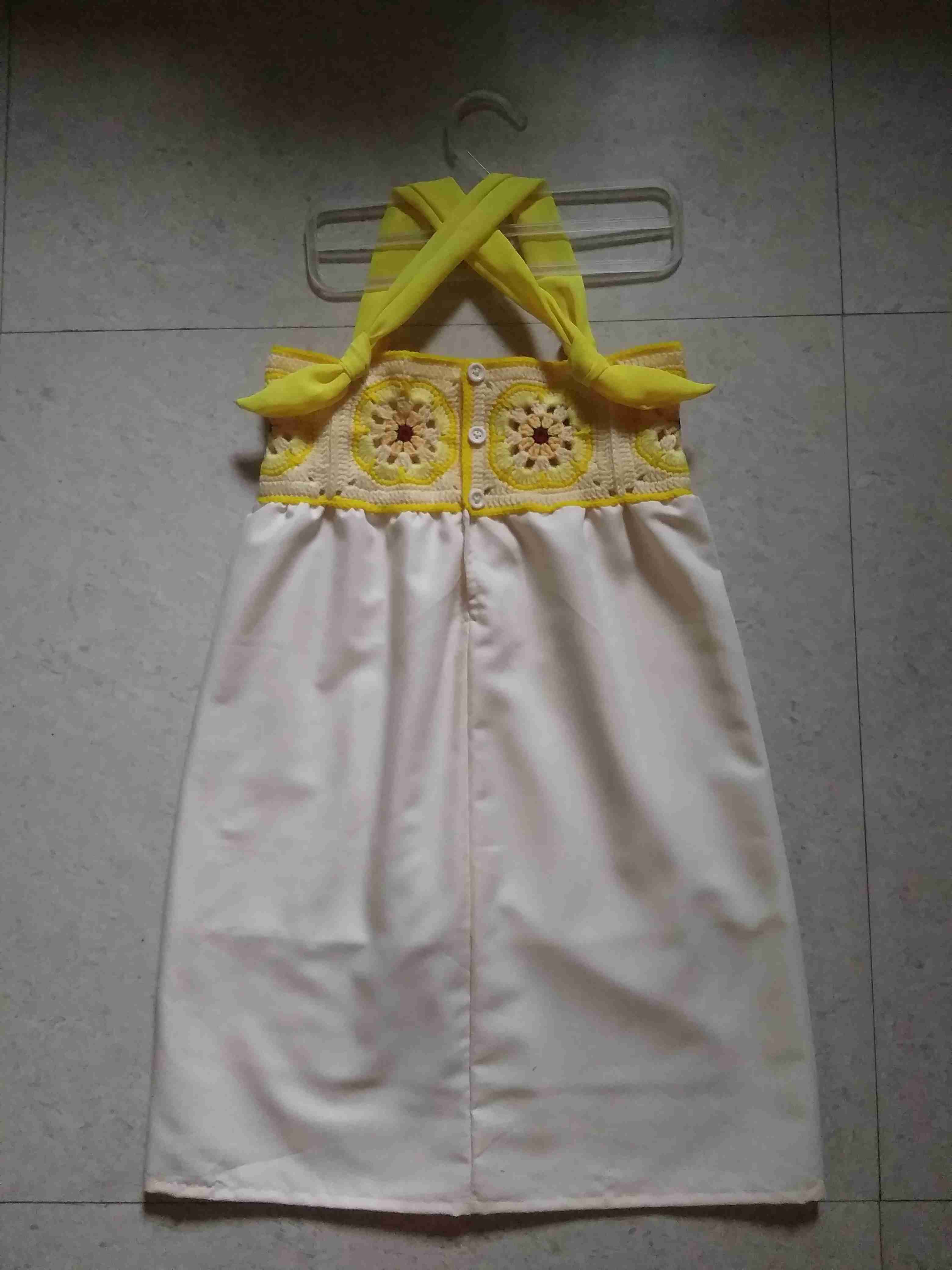 Yellow/Beige Fabric and Crochet Shoulder Strap Dress image