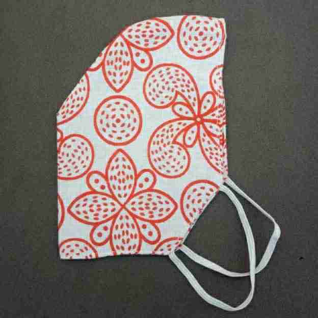 Orange Block Printed Cotton Face Mask