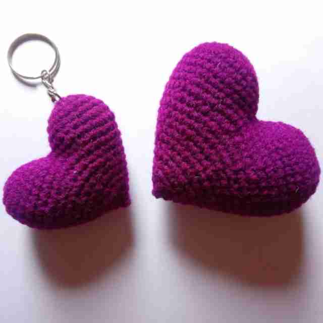 Crochet Woollen Purple Heart Keychain Pair