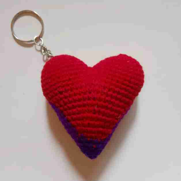 Crochet Woollen (Red/Purple Bottom )Heart Keychain