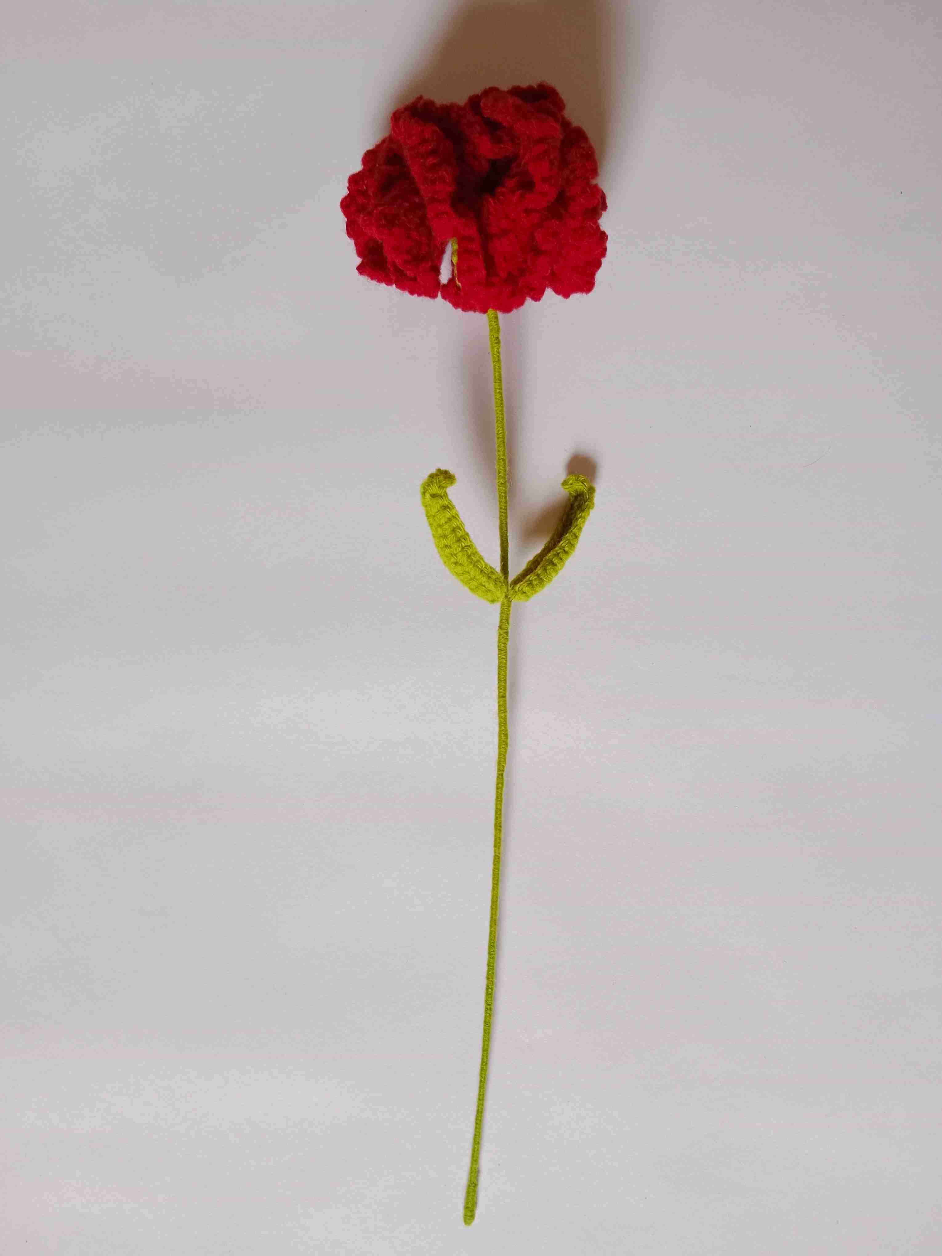 Crochet Woollen Red Carnation Flower