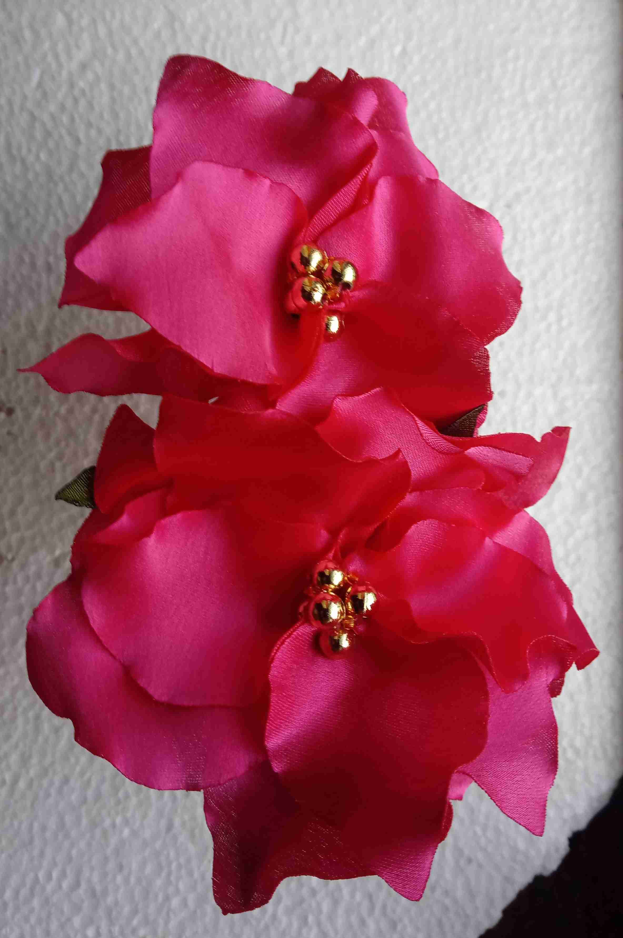 Dark Pink Fabric Flower Bobby Pin Pair