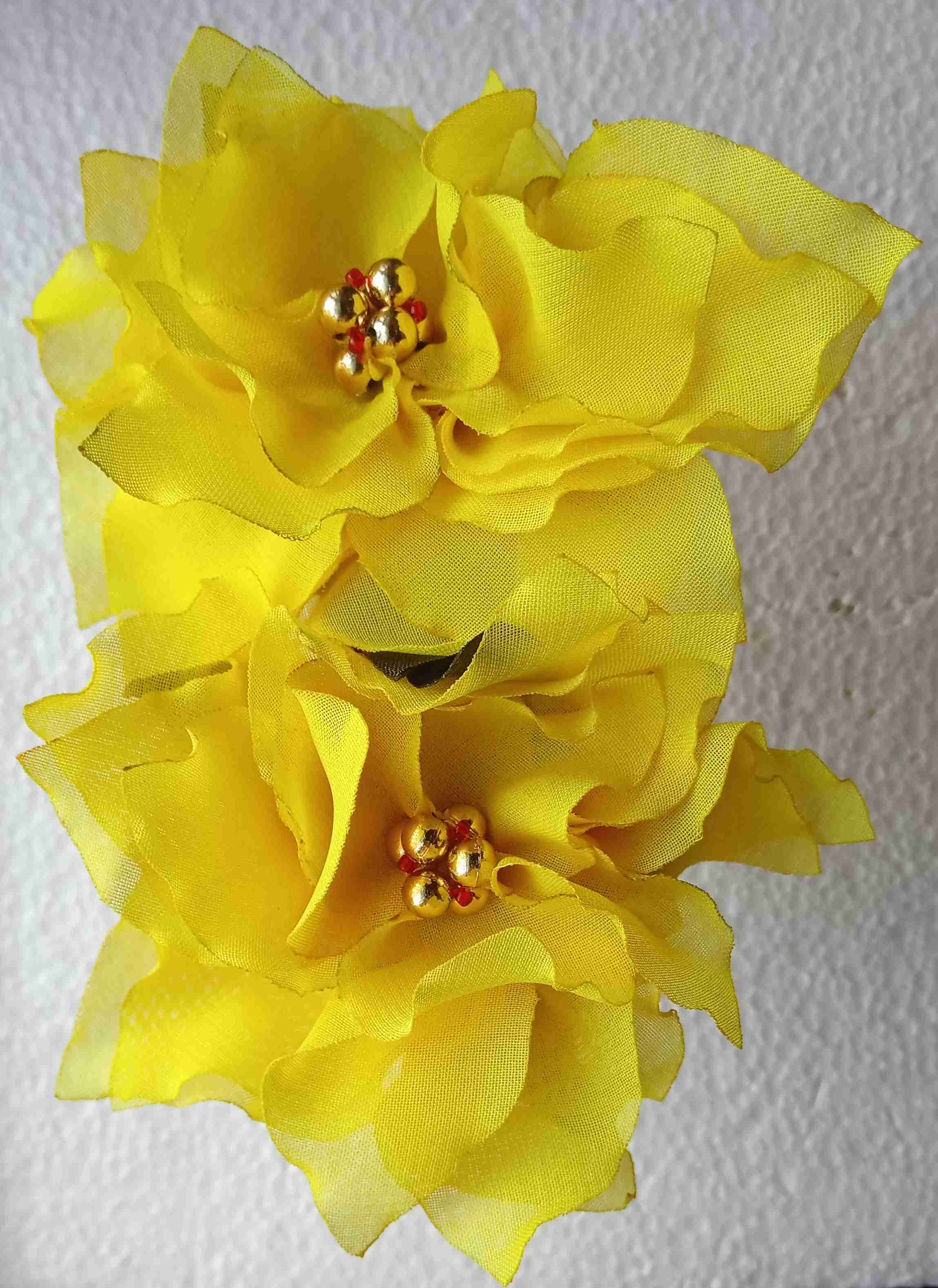 Yellow Fabric Flower Bobby Pin Pair