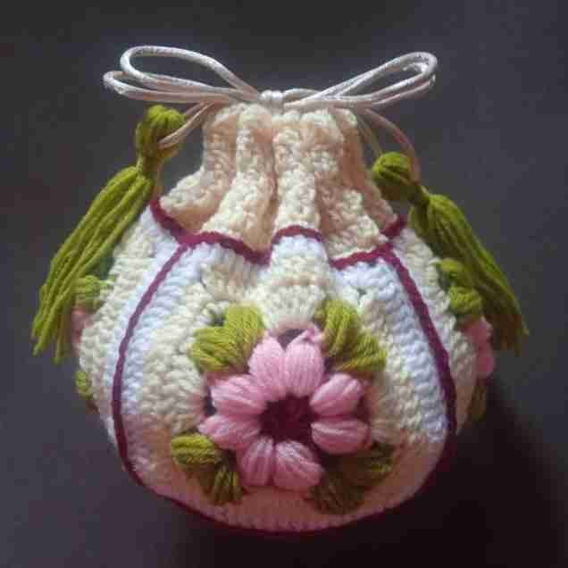 Crochet Woollen Potli Bag (Green Tassel)