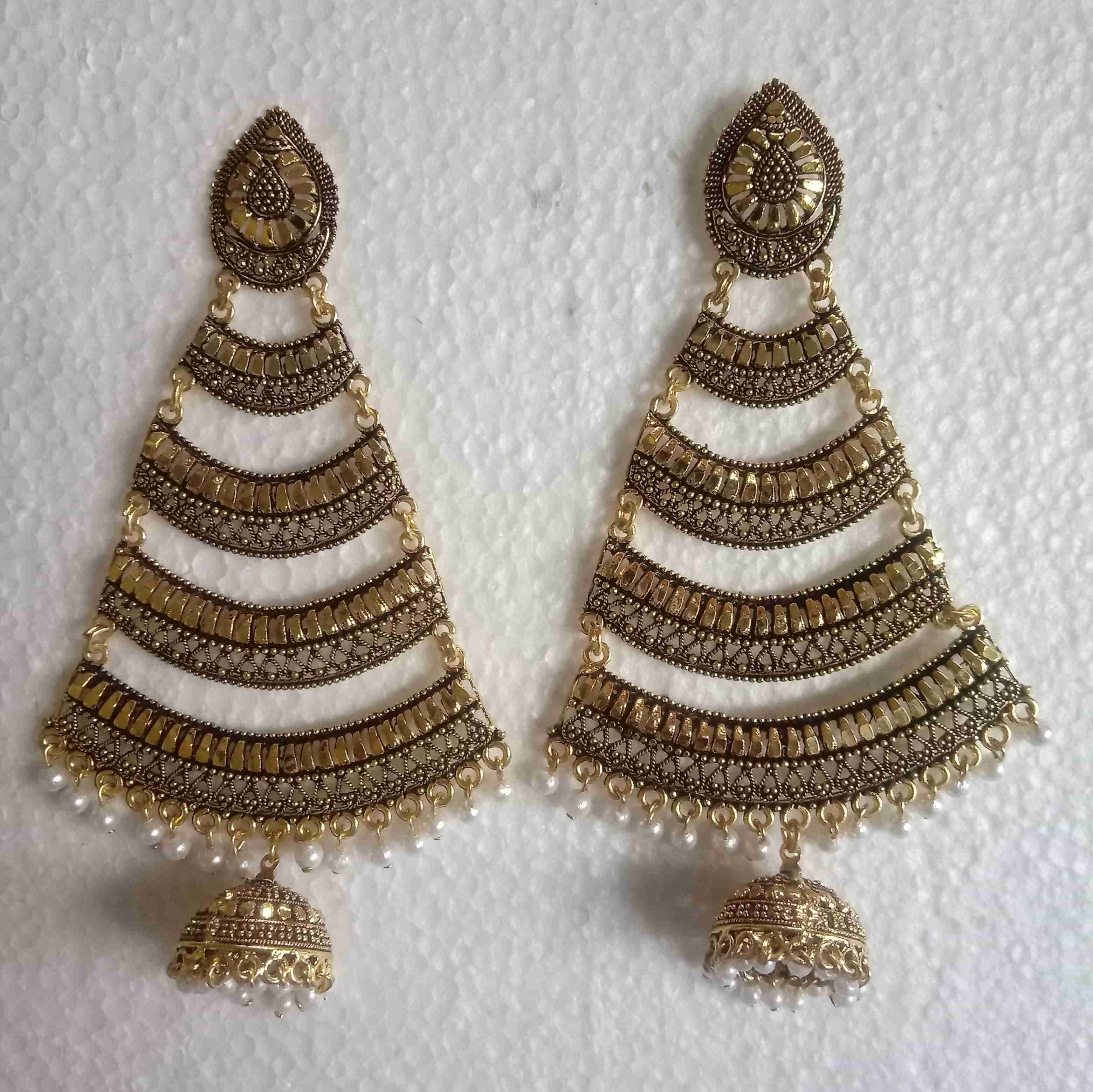 Oxidised Gold Pyramid Dangler Jhumka Earring